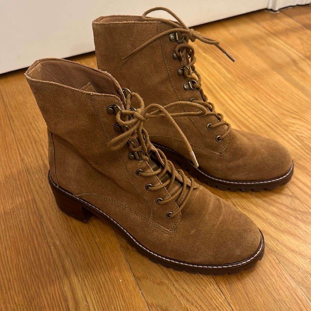 EUC Madewell Julien Lace-up Lug Sole Suede Booties size 8.5